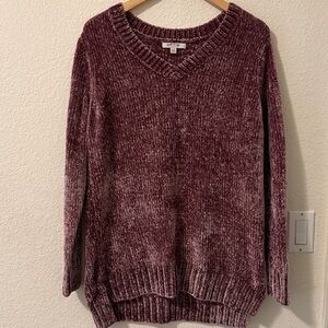 Orvis Chunky Knit Chenille V-Neck Sweater, Large, Rose Purple Color, like new